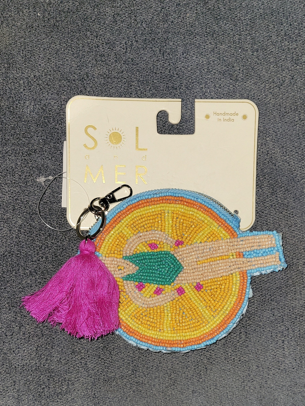 Viral India Handmade Beaded Citrus Keychain with Pink Tassel Coin Purse